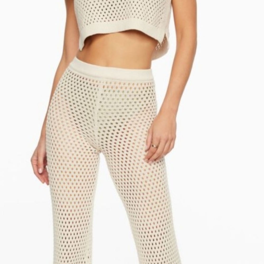 NWOTGarage🍦Cream Colour 100%COTTON Crochet Wide Leg Pants Size L